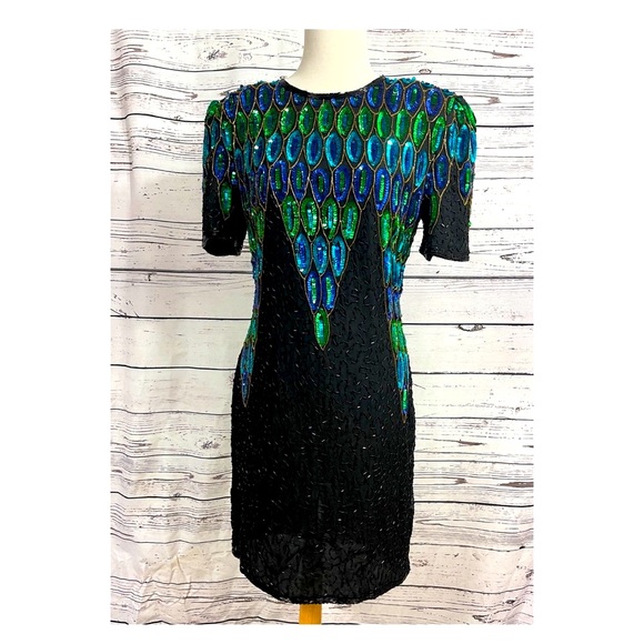 Amazing! Vintage Beaded and Sequin Silk Dress by Jennifer - Picture 1 of 17